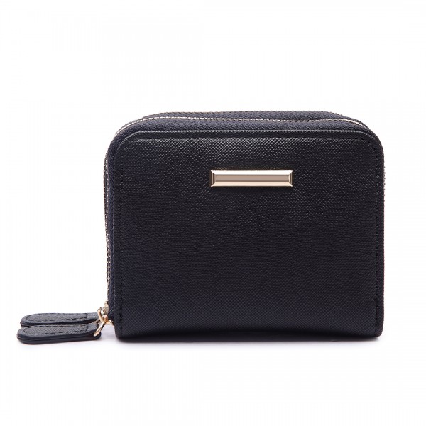 LP6680 - Miss Lulu Leather Look Double Zipped Coin Purse Black